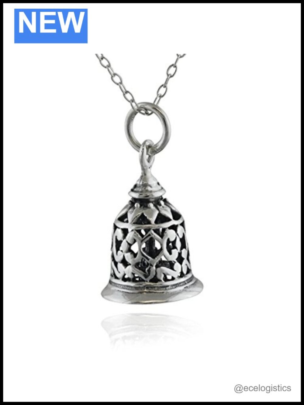 Sterling Silver Bell Pendant Necklace 18" Chain Hypoallergenic